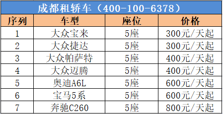 成都租轎車(chē)價(jià)格表